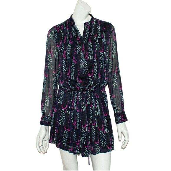 ANTIK BATIK Small Flint Mini Dress Silk Blue Black Print - Picture 1 of 8